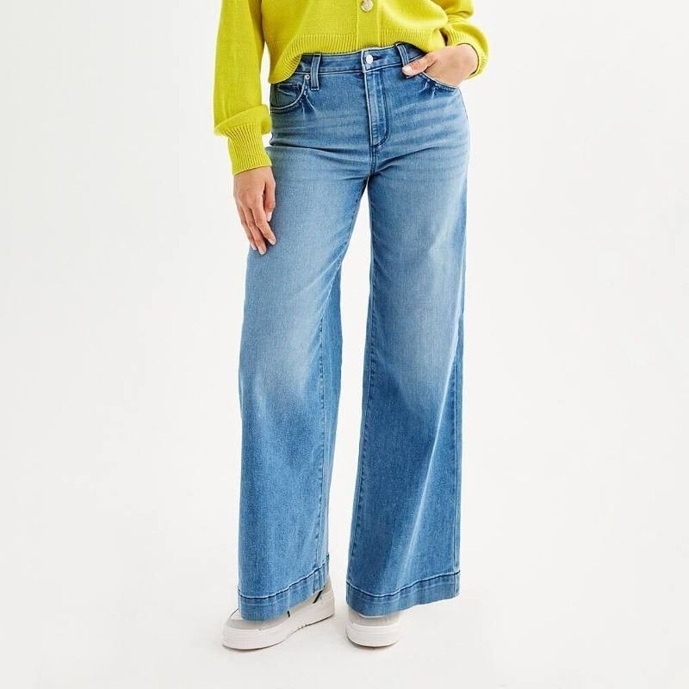 Sonoma High Rise Wide Leg Jeans Womens 18 Blue Light Wash Some Stretch NEW